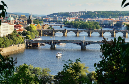 poster graphic of Prague bridges
